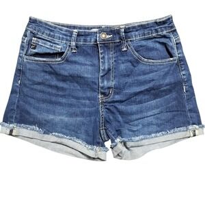 KanCan Estilo Medium Wash Cuffed Raw Hem Denim Cotton Blend Shorts Size 28 W9